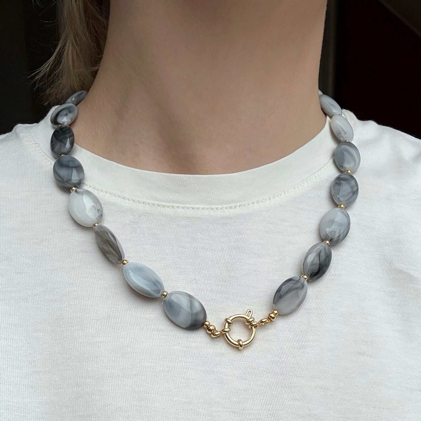 Vintage vibe kralen ketting met boeislot