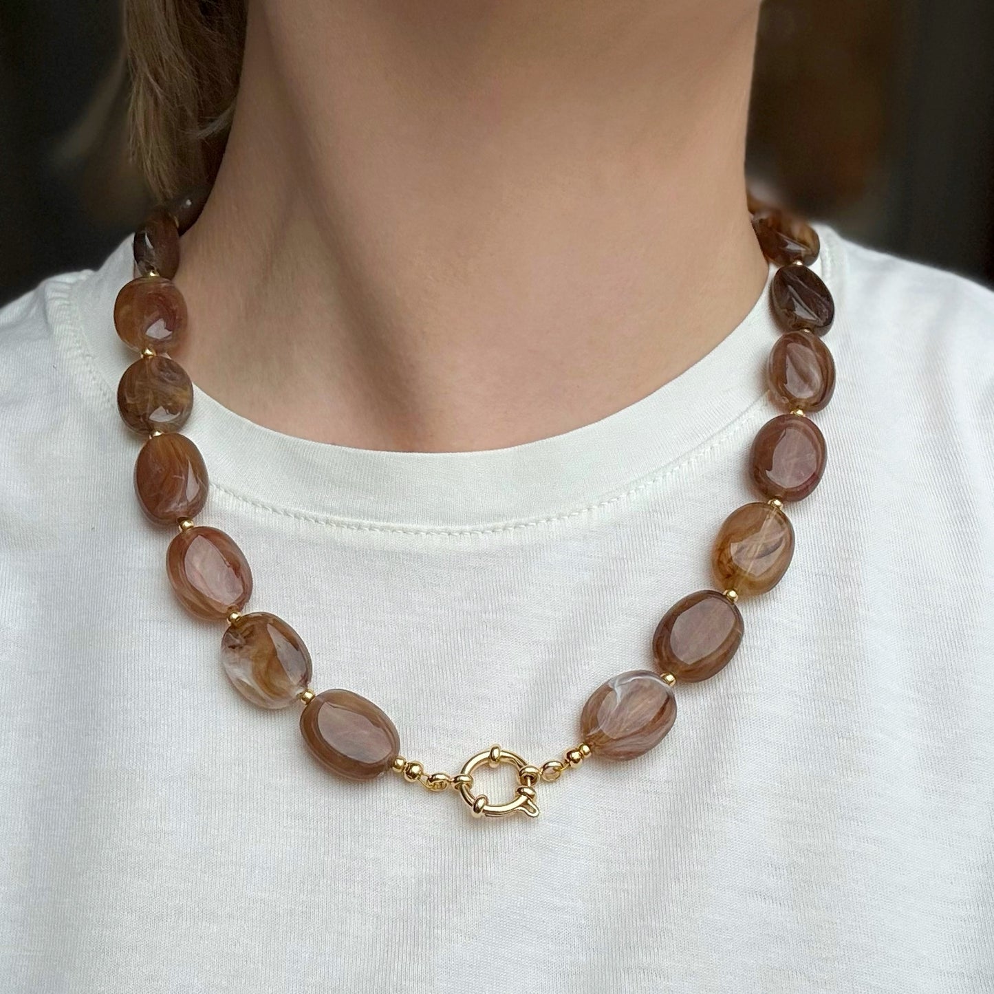 Ovale kralen ketting met boeislot