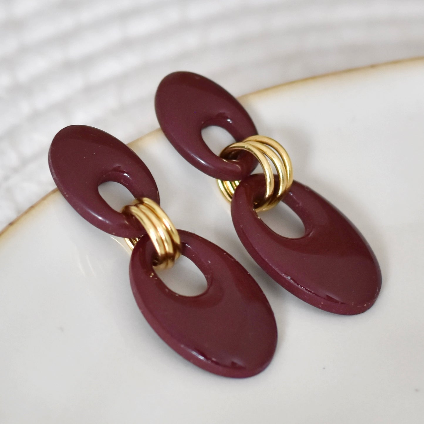 Burgundy luxe link oorbellen