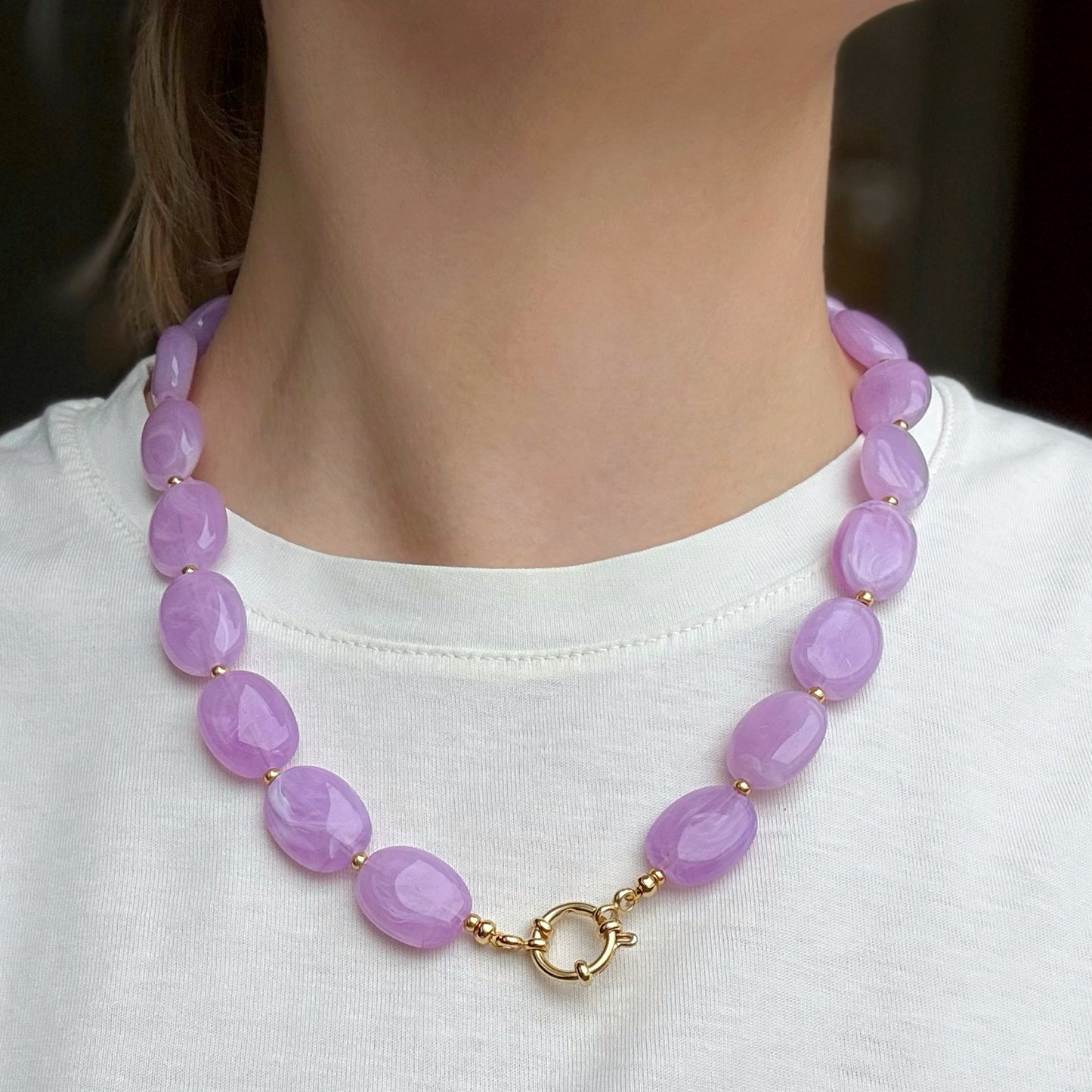 Ovale kralen ketting met boeislot