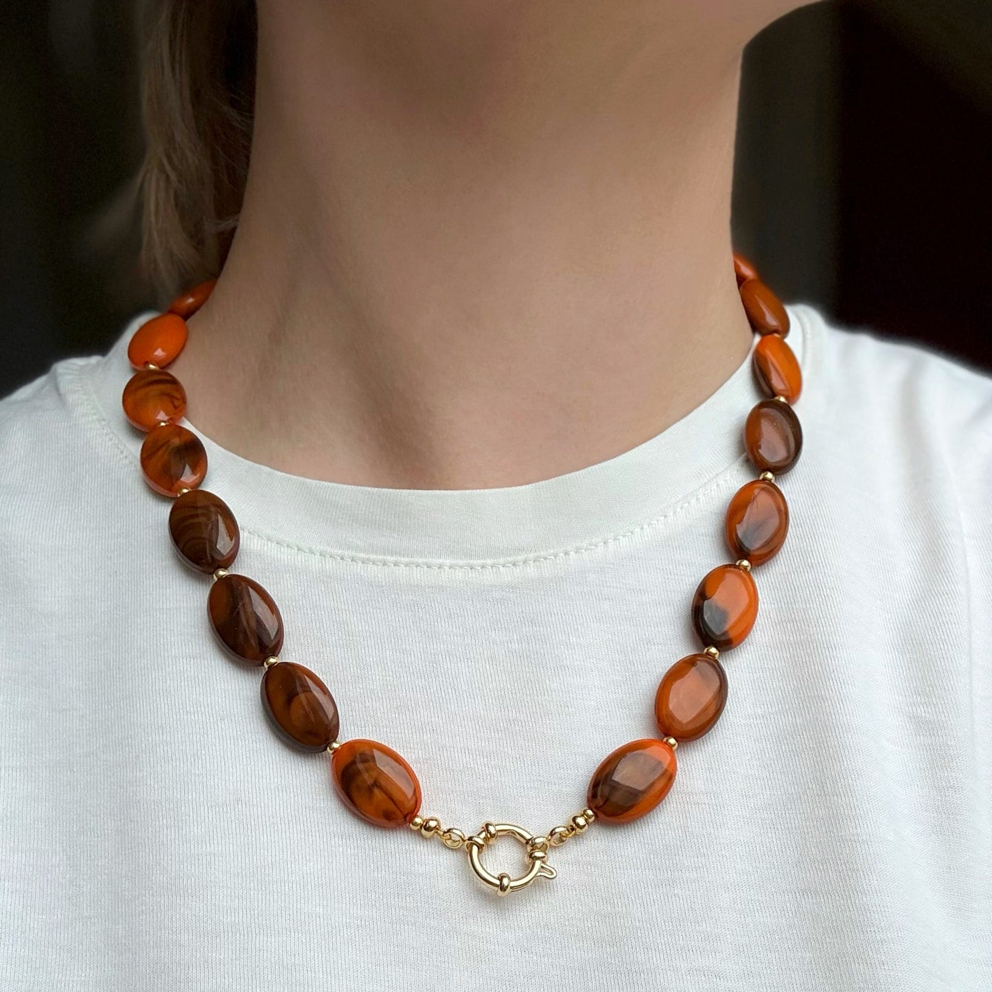 Vintage vibe kralen ketting met boeislot