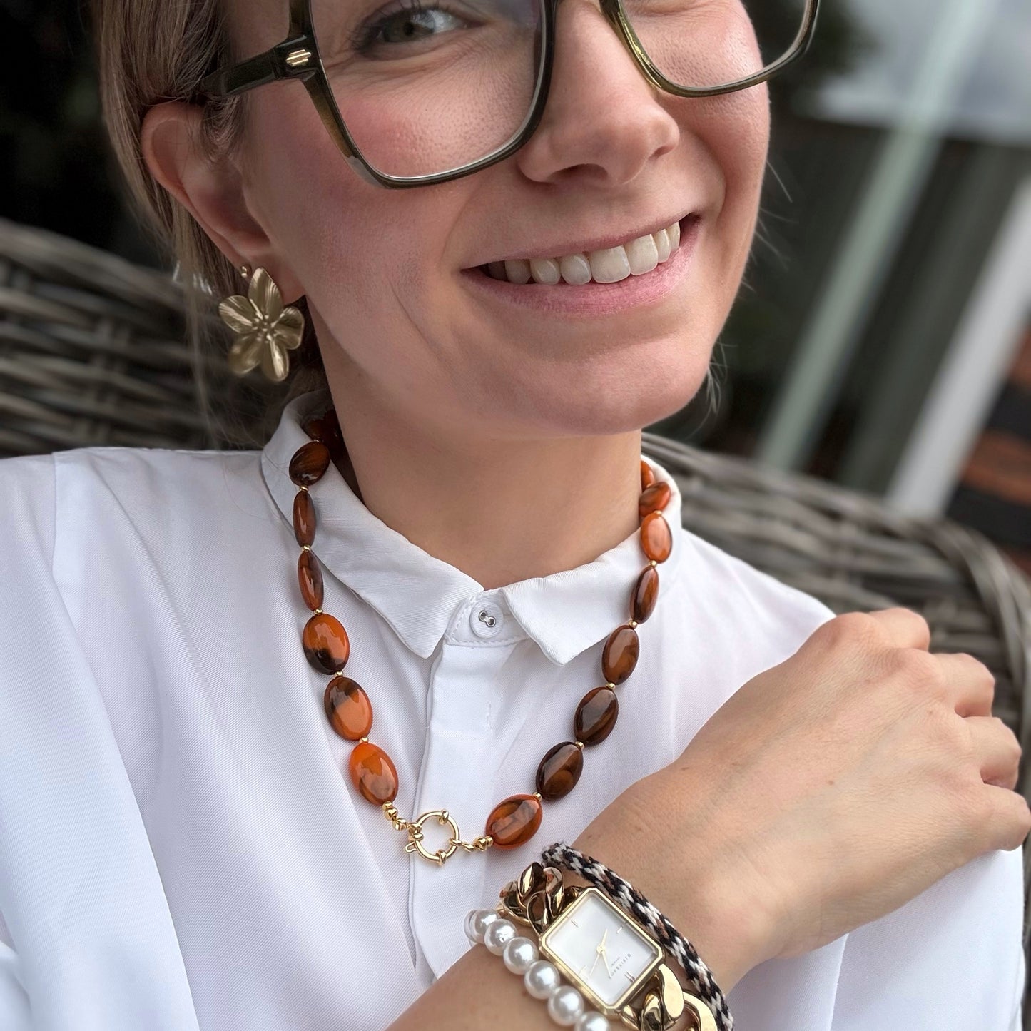 Vintage vibe kralen ketting met boeislot