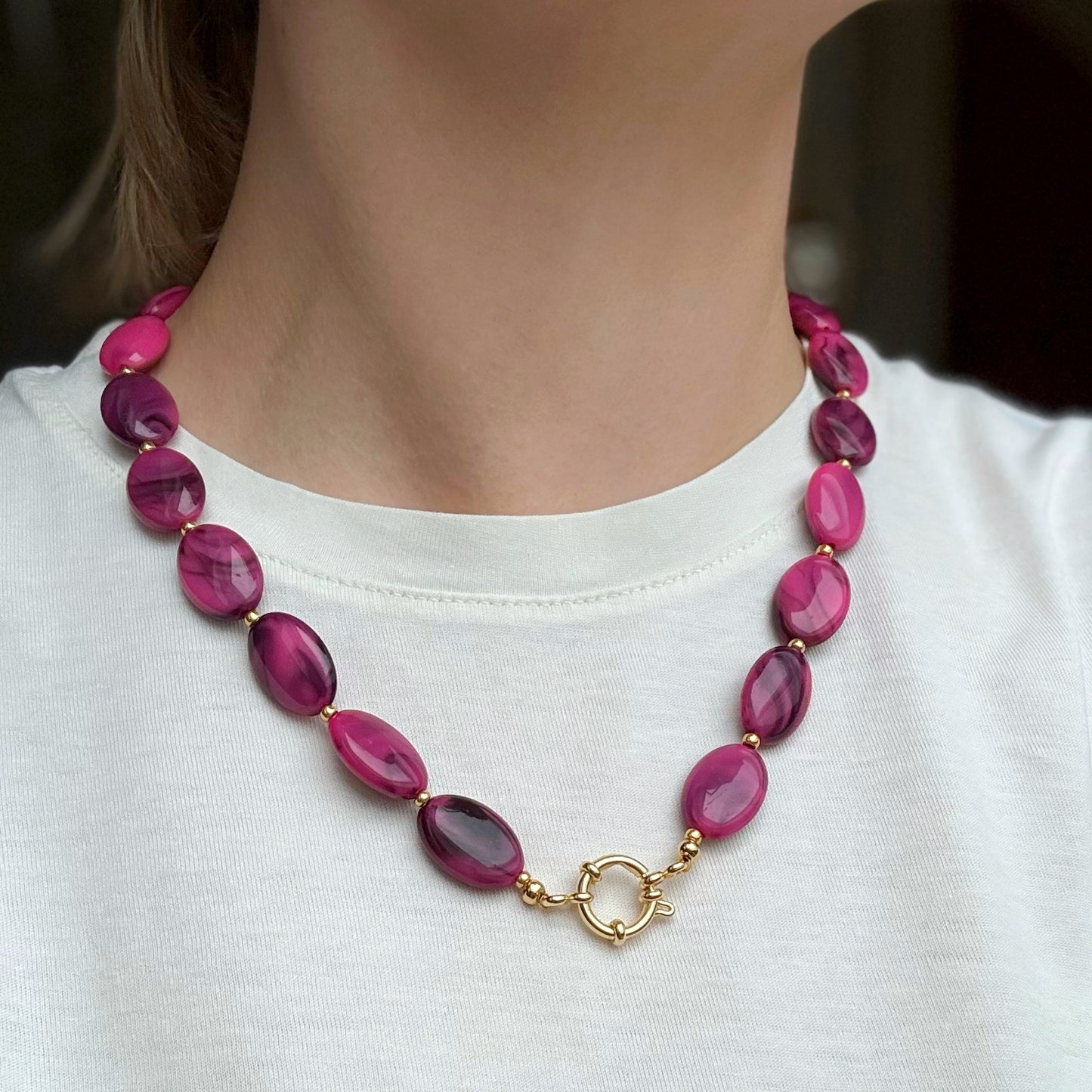Vintage vibe kralen ketting met boeislot
