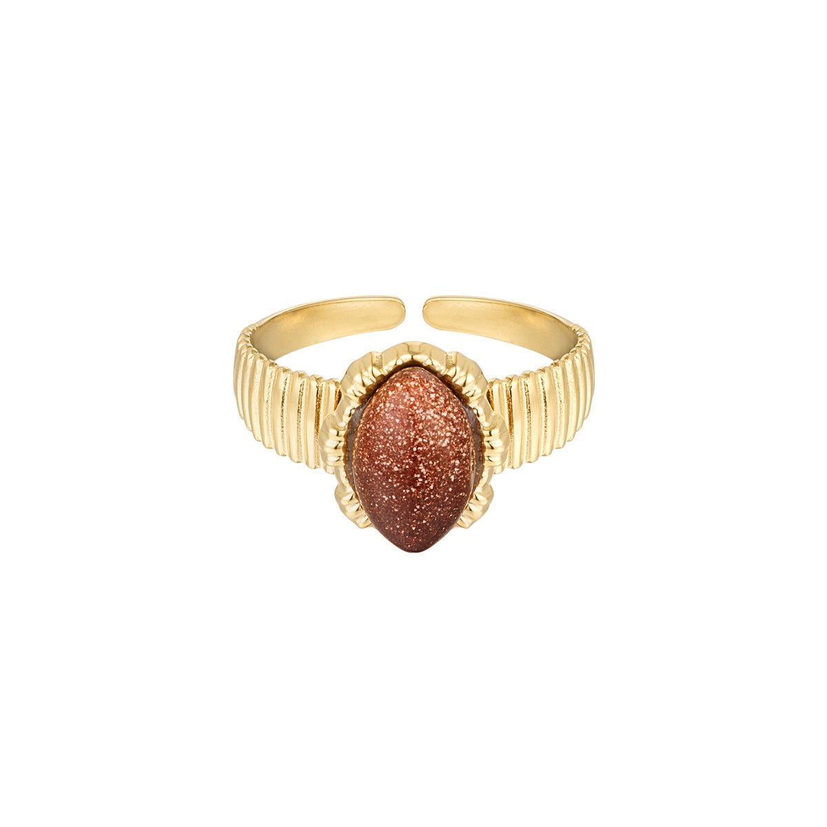 Ring met ovalen steen - goud/bruin