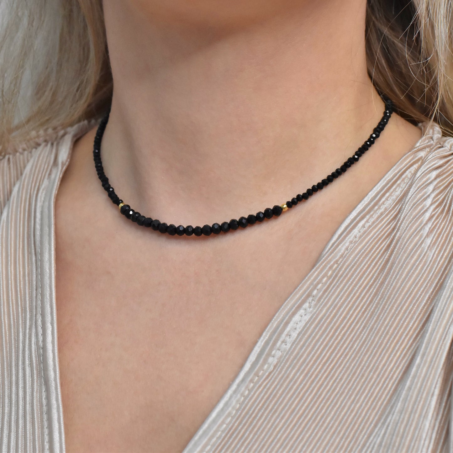 Zwarte facet kralen ketting