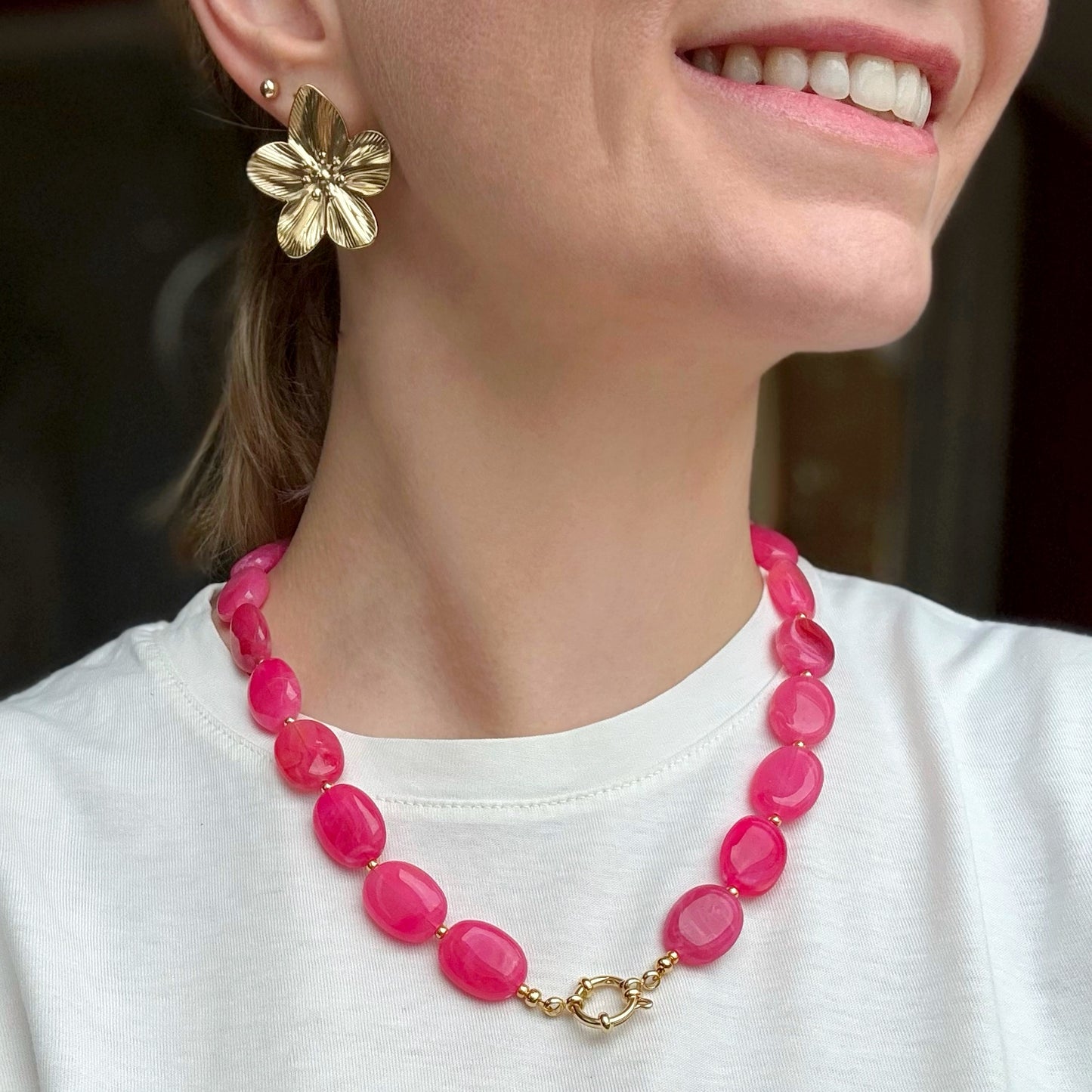 Ovale kralen ketting met boeislot