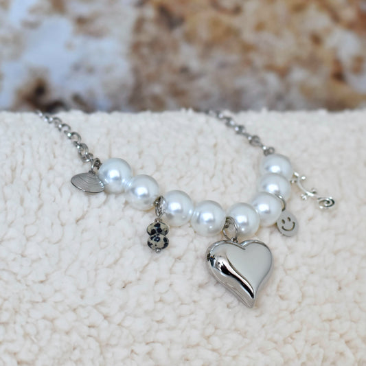 Pearl Love bedel ketting - zilverkleurig