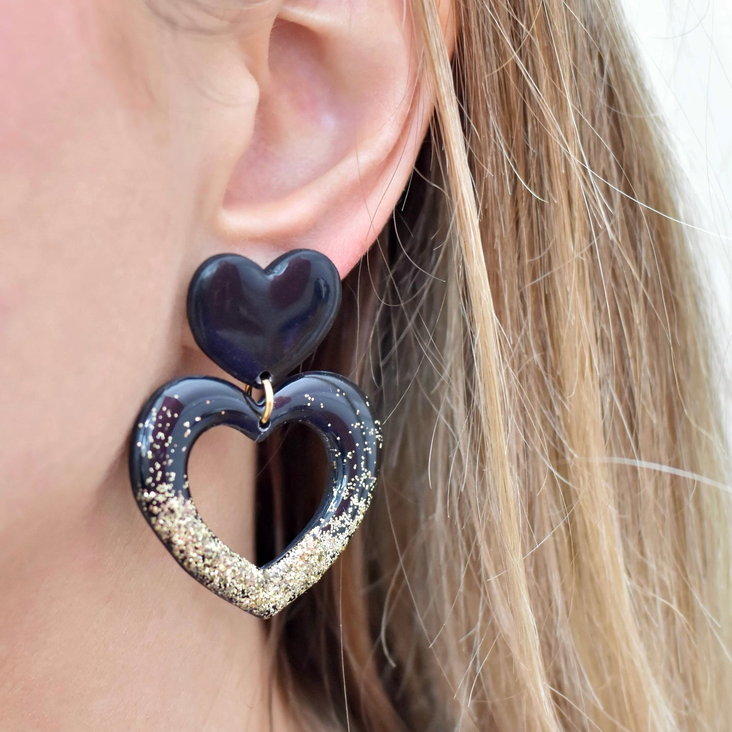 Party hart oorbellen - zwart goud