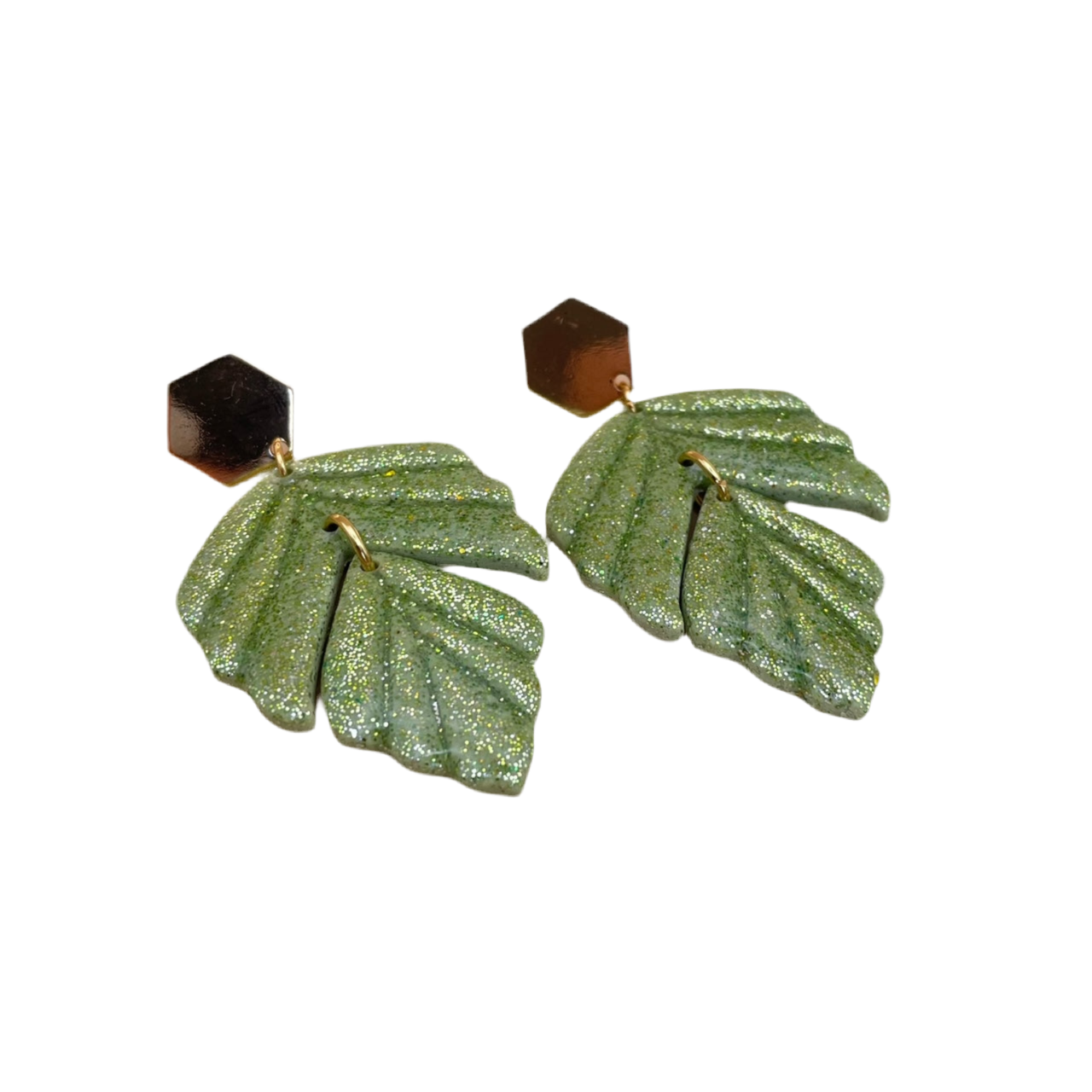 Groene glitter leaf oorbellen