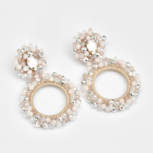 Kralen oorbellen small diamond - beige/zilver