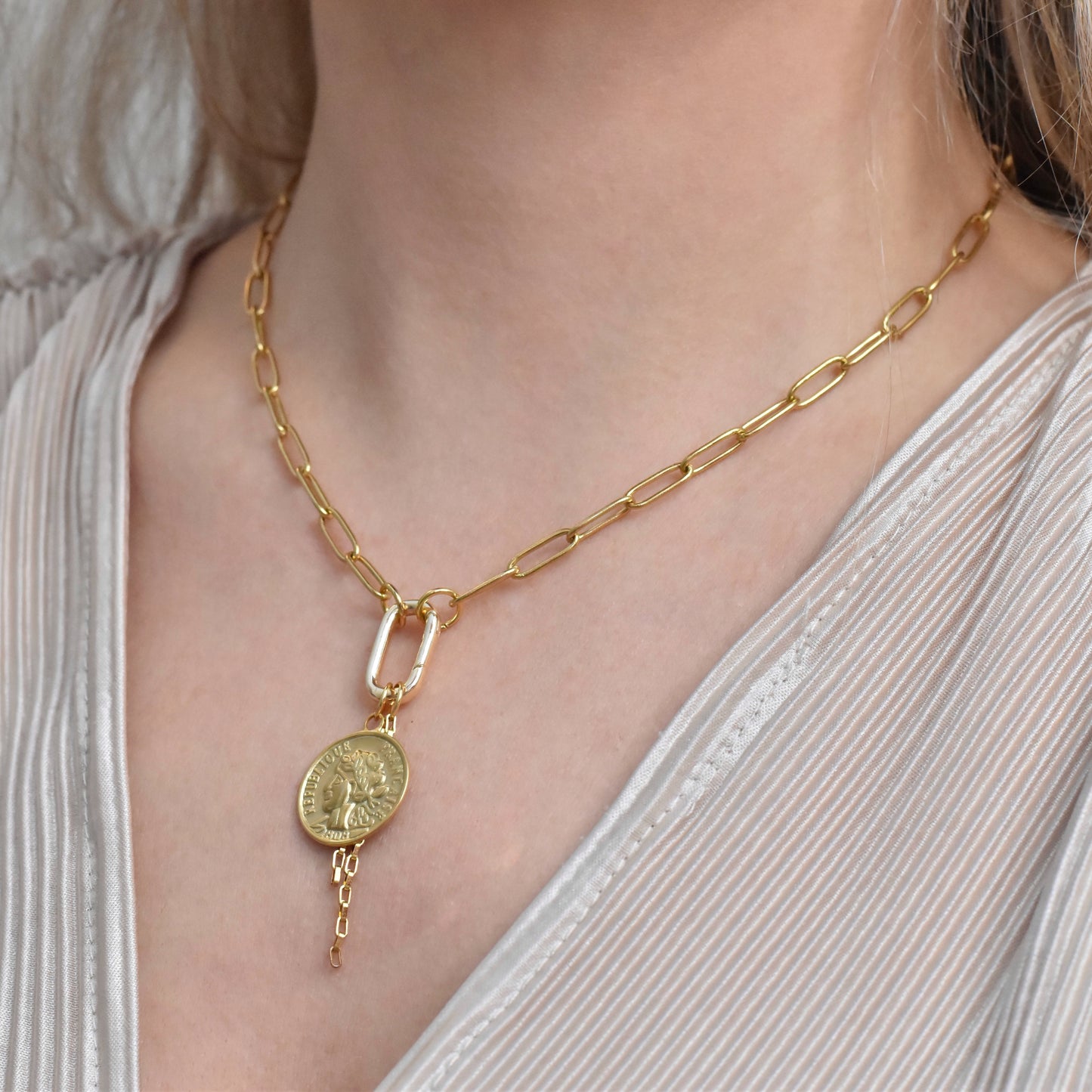 Schakel ketting met clip en bedels