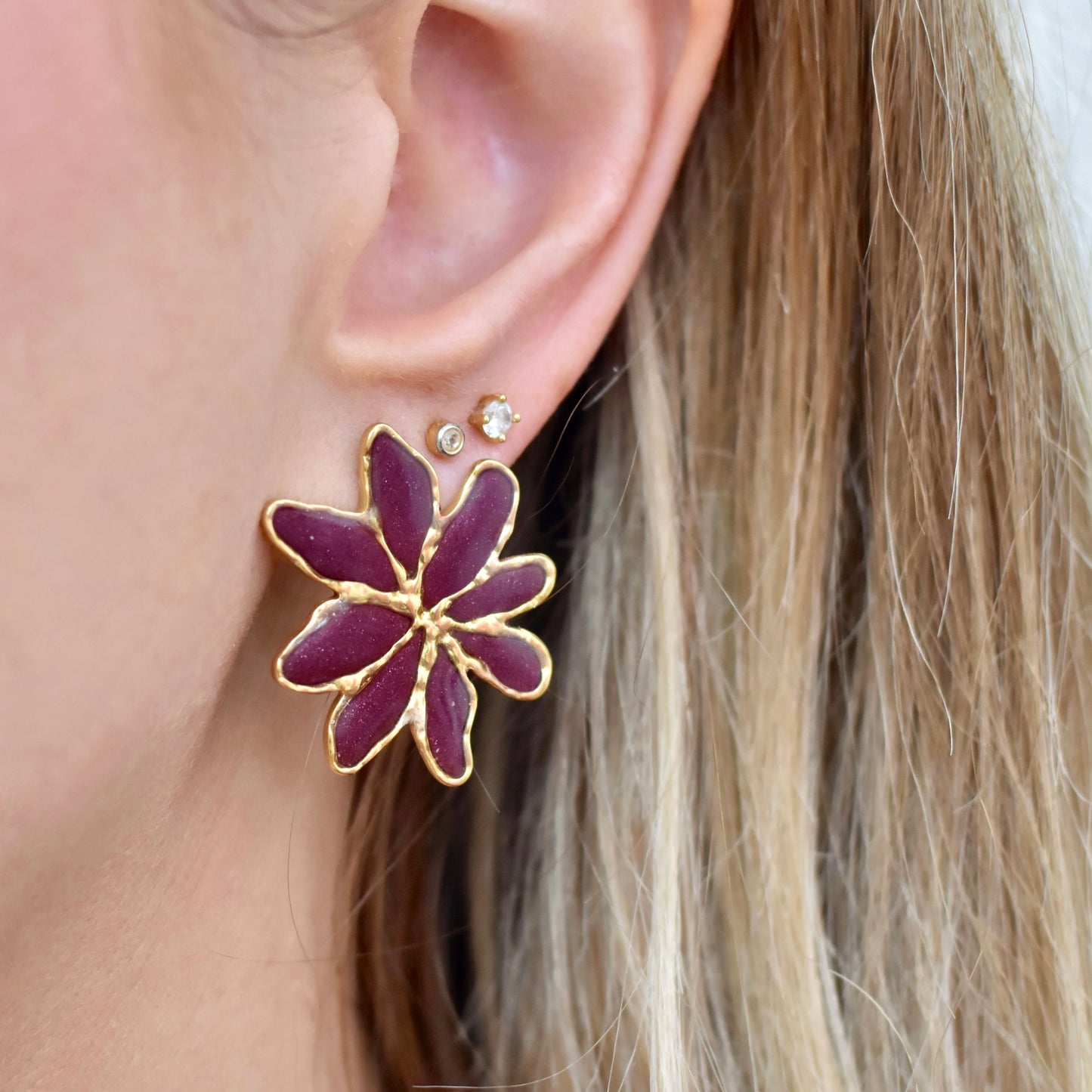 Burgundy Blossom Studs