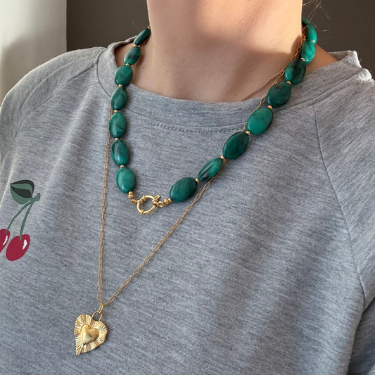 Vintage vibe kralen ketting met boeislot - Groen