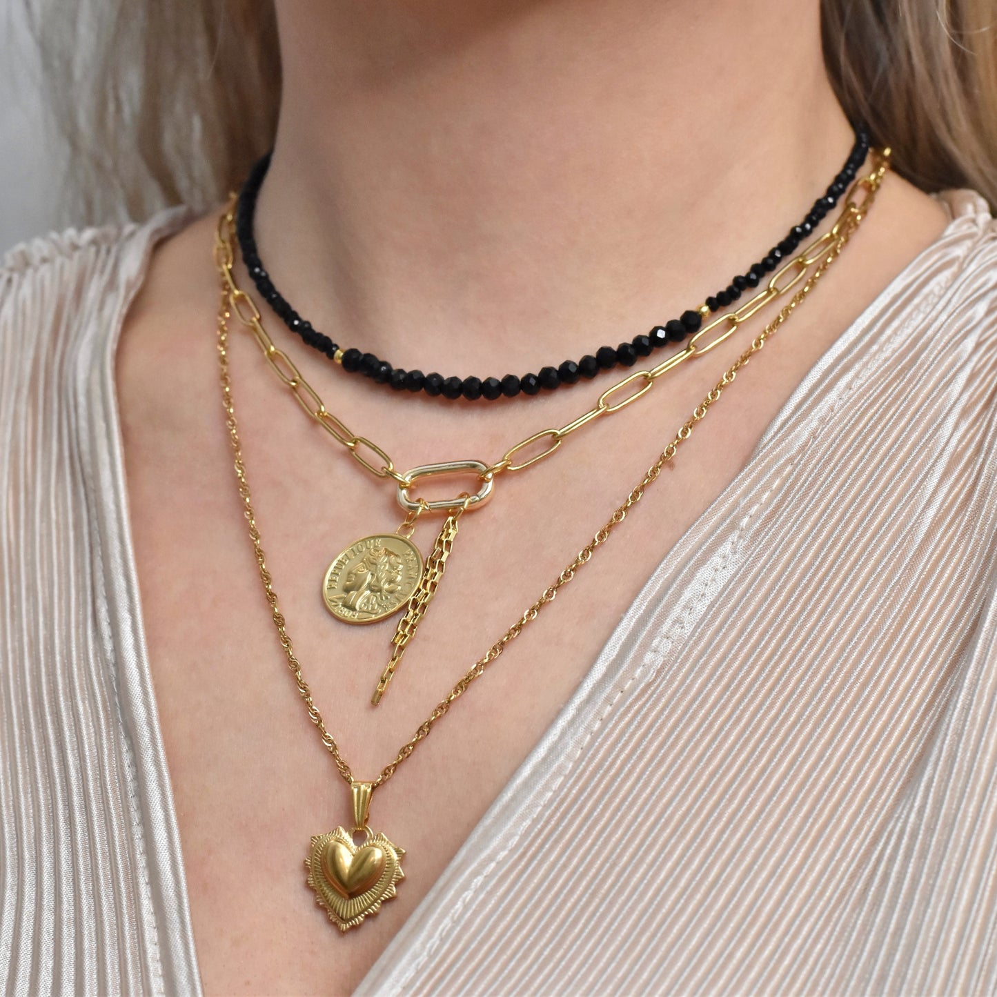 Schakel ketting met clip en bedels