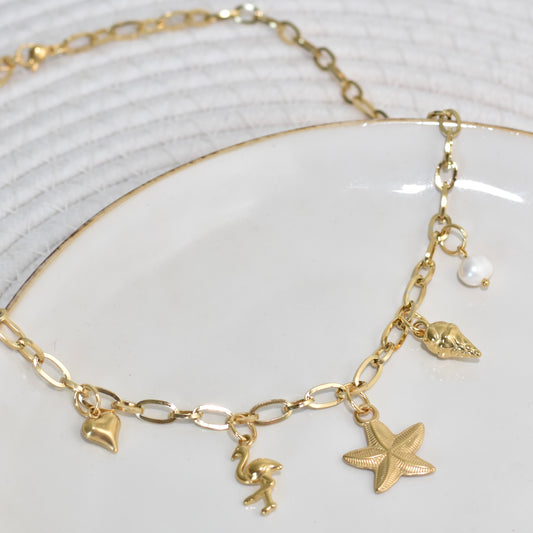 Bedelketting perfect beach - goud/zilverkleurig