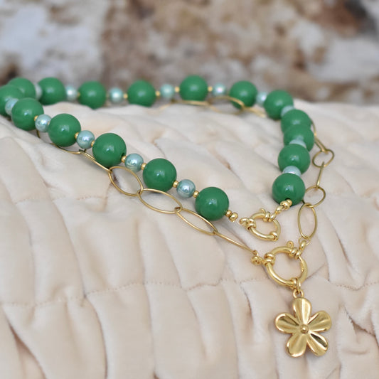 Green sparkle kralen ketting met boeislot