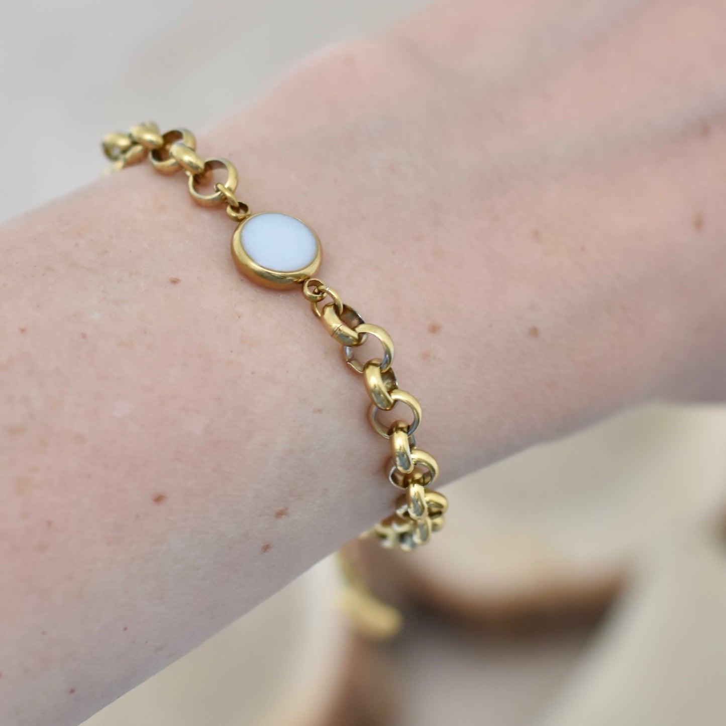 Moedermelk armband met ronde schakels - goudkleurig rvs