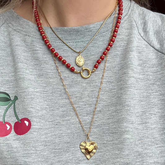 Kralen ketting met boeislot - rood/goud