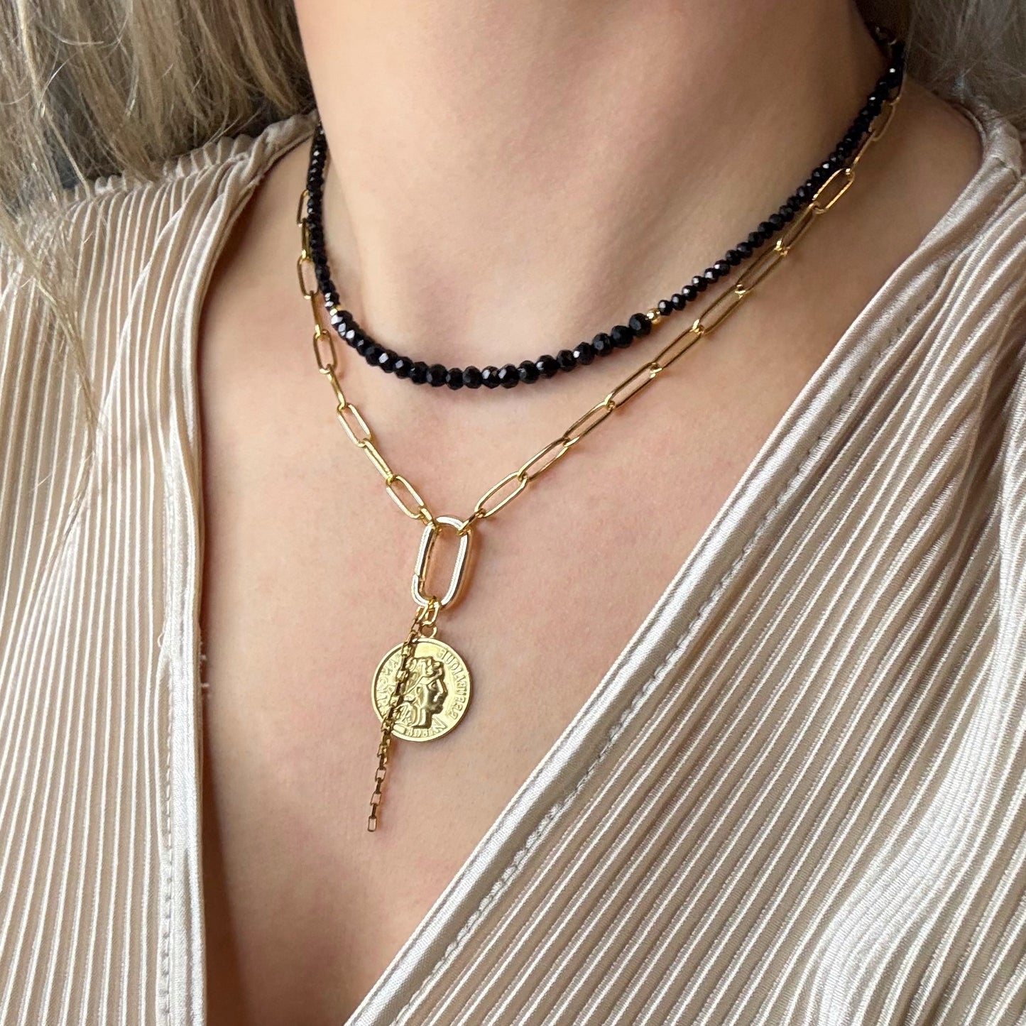 Zwarte facet kralen ketting