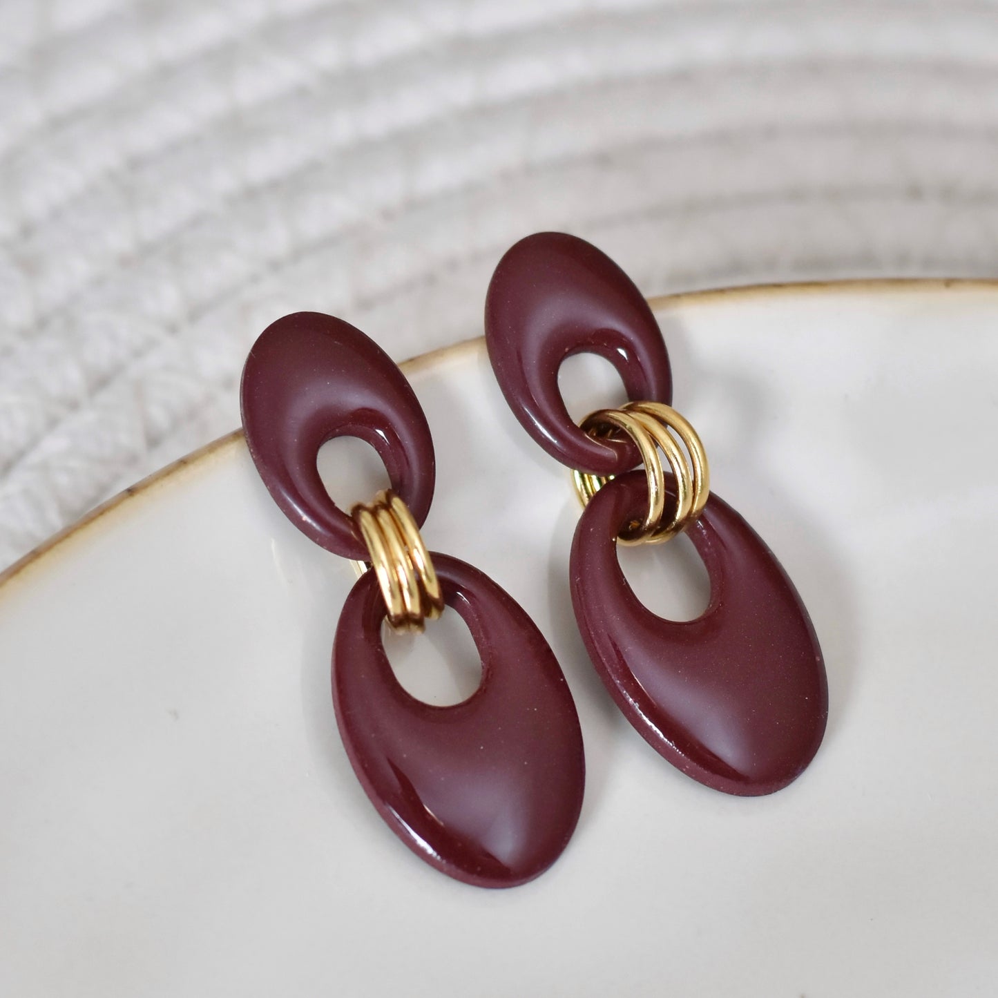 Burgundy luxe link oorbellen