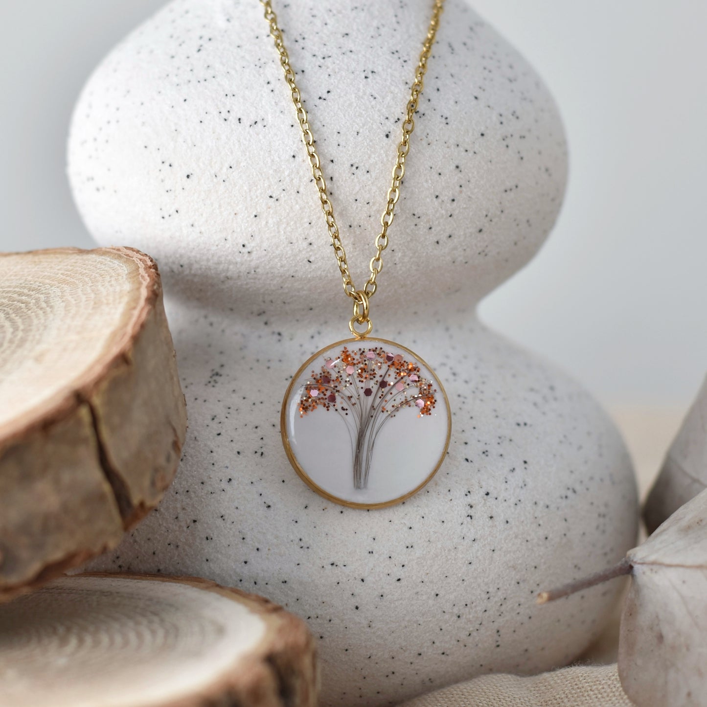 Levensboom ketting met haarlokje - goud/zilverkleurig rvs