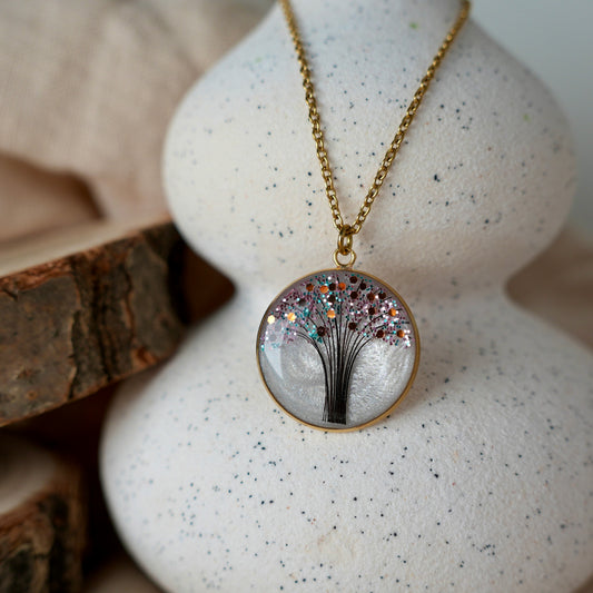 Levensboom ketting met haarlokje - goud/zilverkleurig rvs