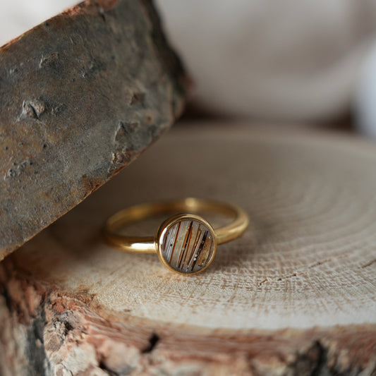 Herinneringsring met haar/vacht rond - goud of zilverkleurig rvs
