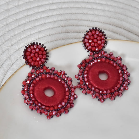 Ronde kralen oorbellen - Burgundy