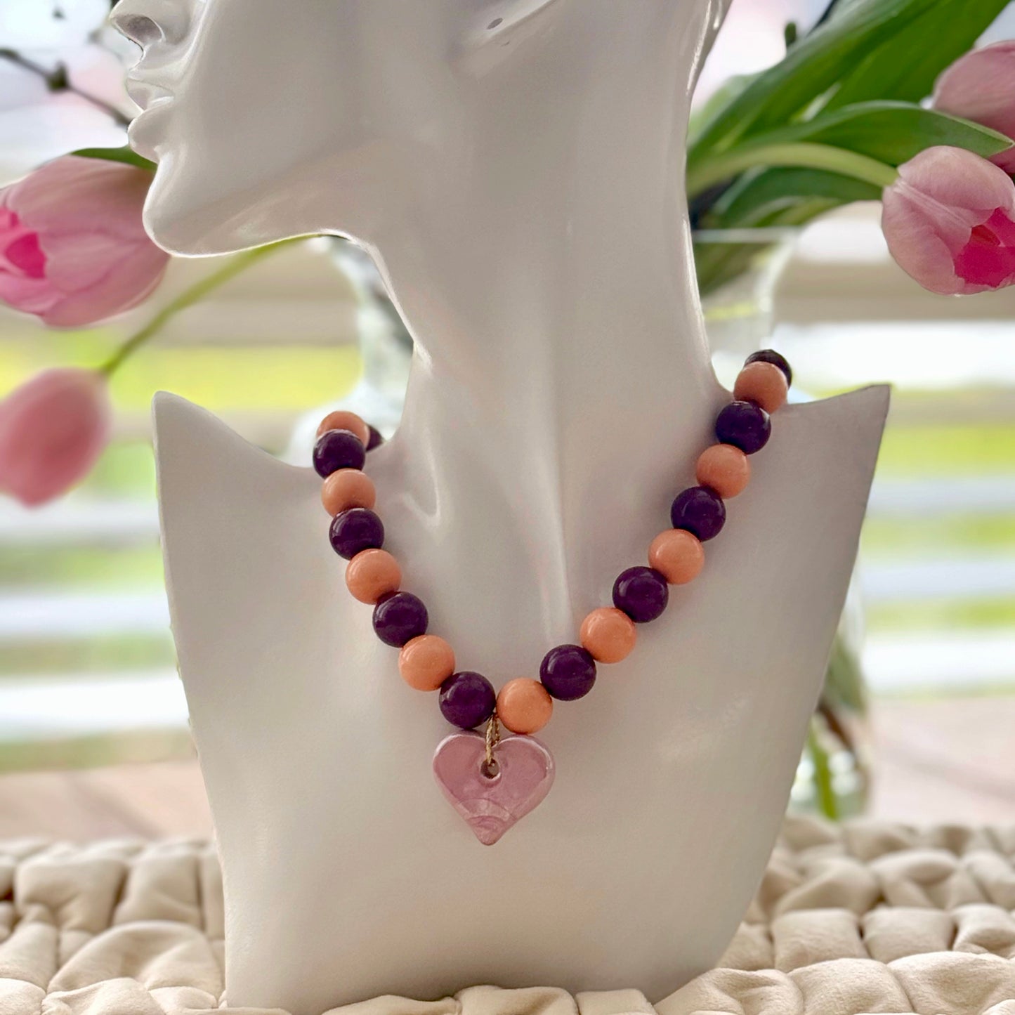 Kralen ketting met hart bedel