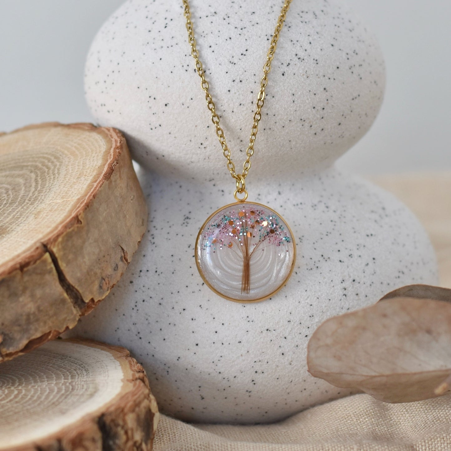 Levensboom ketting met haarlokje - goud/zilverkleurig rvs