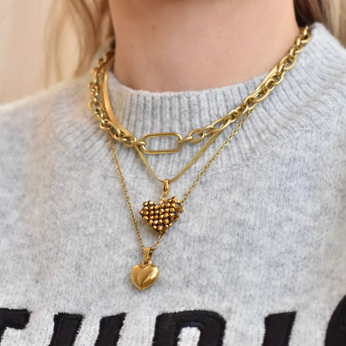 Snake ketting met kralen hart bedel - groen