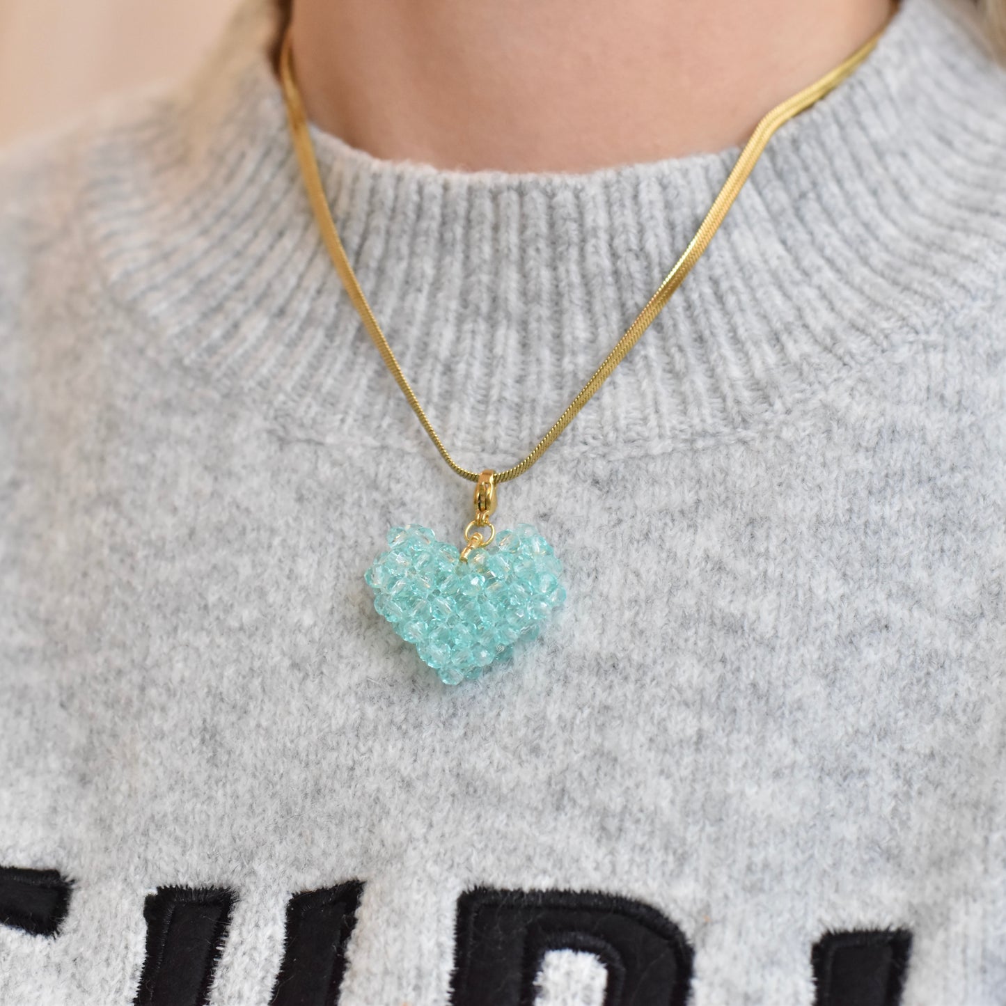 Snake ketting met kralen hart bedel - groen