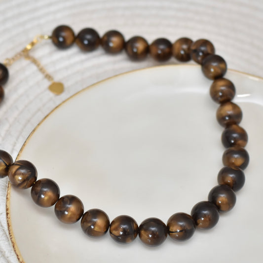 Kralen ketting bruin gemêleerd