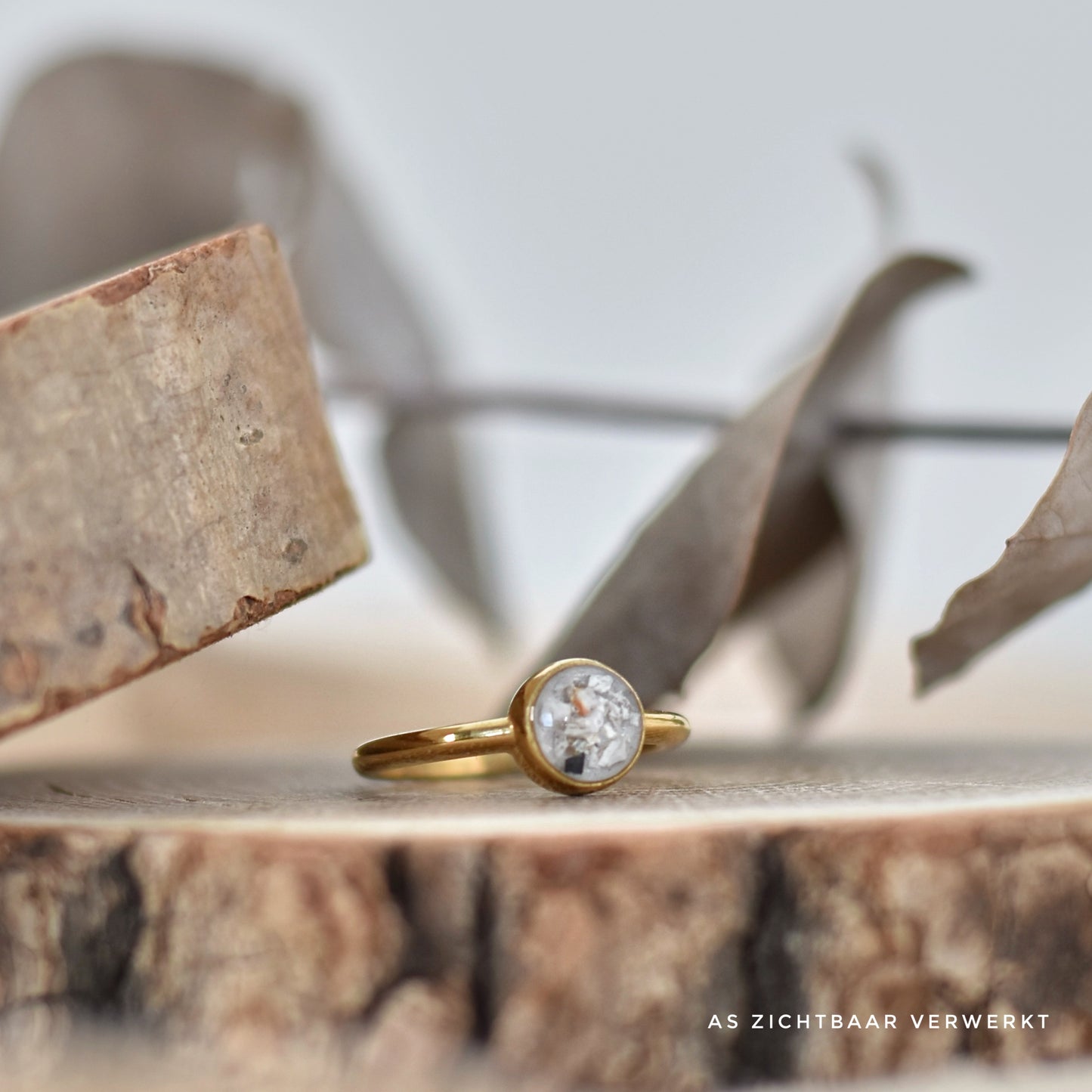 Herinneringsring met as rond - goud of zilverkleurig rvs