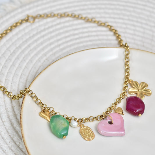 Chunky bedel ketting met Agaat en unieke charms