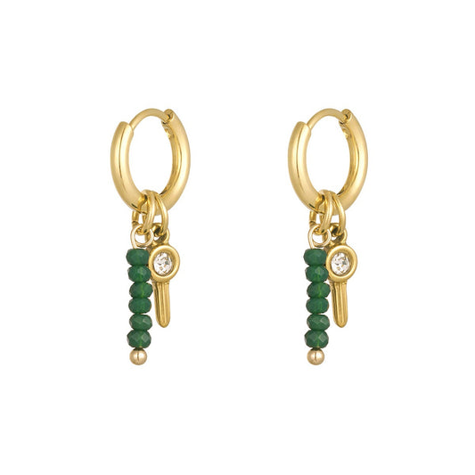 Oorbellen kralen met bedel - Goudkleur,groen